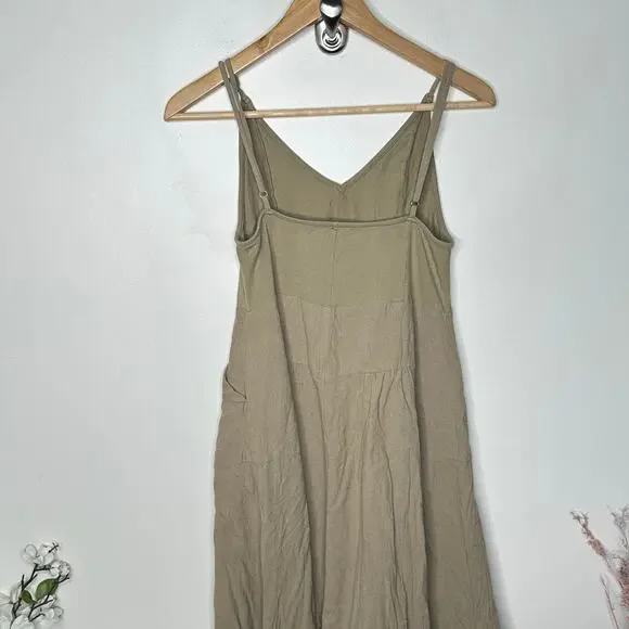 FREE PEOPLE Soledad Maxi Dress Khaki Tan Beige Sz M {3Z26} - Picture 7 of 10